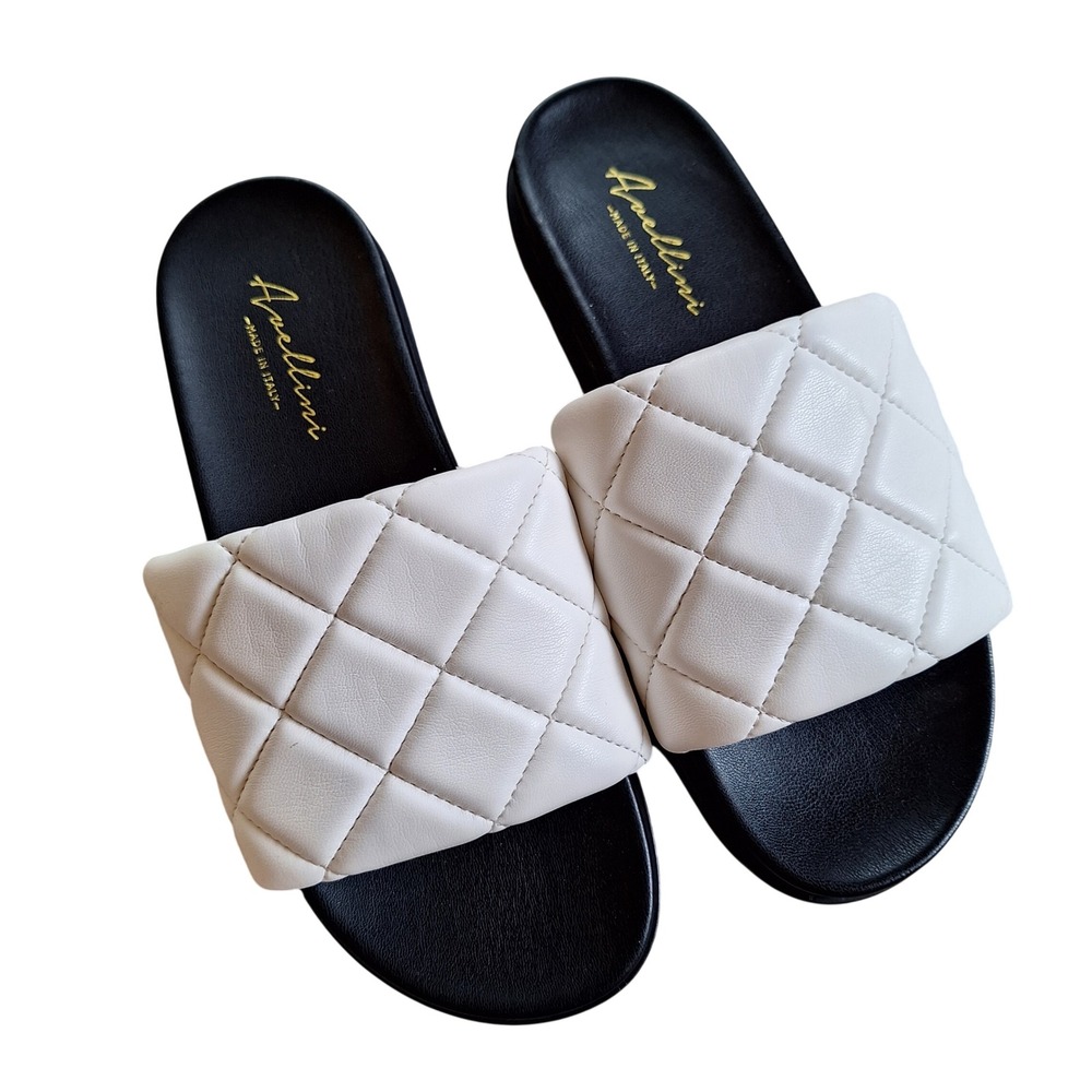 Avellini White Diamond Quilted Slides Sandals Italy Comfort Cushioned 38